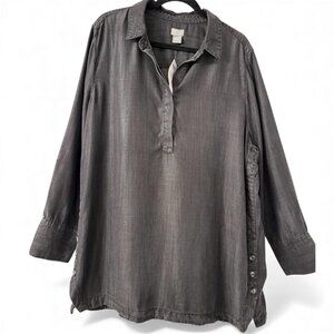 NWT Chico's 4 (20/22) 100% Tencel Lyocell Popover Tunic Shirt Gray